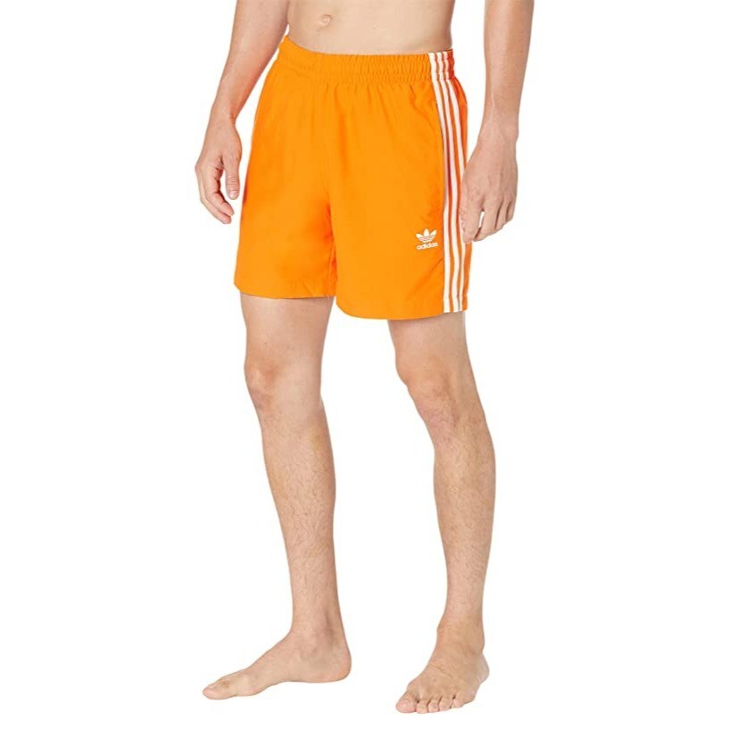 Adidas Mens Originals 3-Stripes Swim Shorts HF2118 Bright Orange Size XS  X-Small