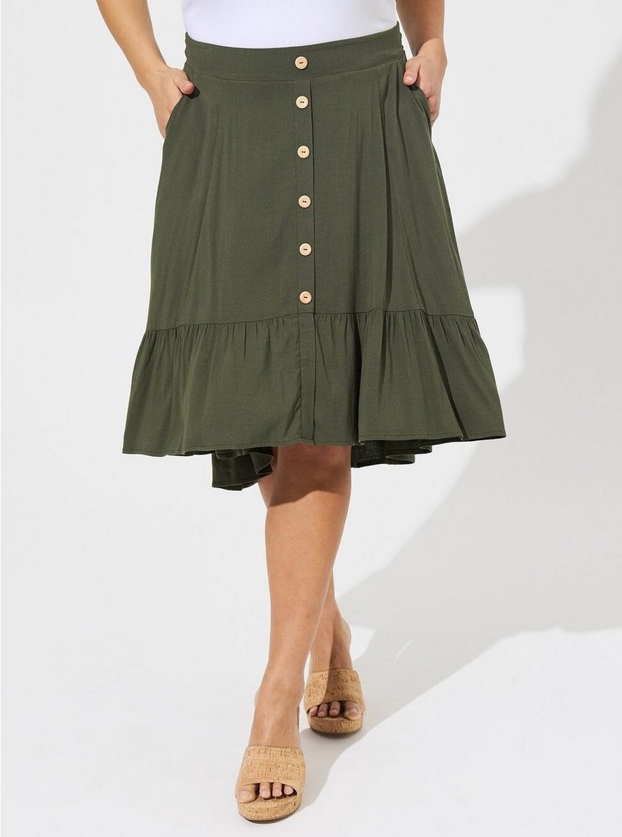 Torrid Midi Lenny Hi Low Tiered Skirt Green 4 4X 26 #E60172 | eBay
