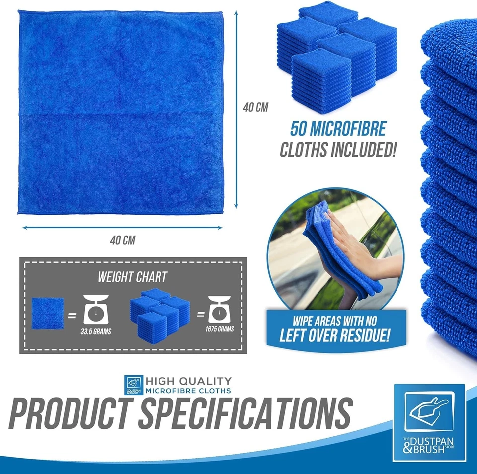 50x Microfibre Cleaning Cloths 40x40 cm Drying Window Car Kitchen Cleaner Large - Image 3 of 4