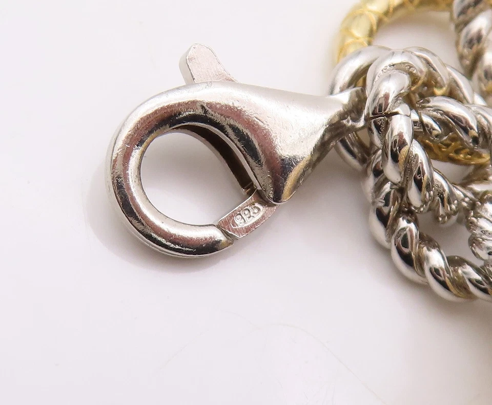 925 Sterling Silver Vintage Bracelet Gold Plated Smoky Quartz & CZ Ball  BT10839 - Image 4 of 4