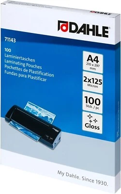 Dahle Laminierfolien A4 250 Micron (2x125) 100 Stück Hochwertiger Schutz 71143
