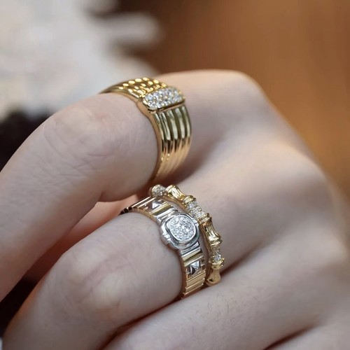 Vintage Style Natural Diamond Unisex Organ Band Ring Solid 14K Yellow Gold Gift - Picture 5 of 7