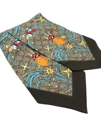 GUCCI×DISNEY collaboration Donald Duck scarf 100% silk Brown