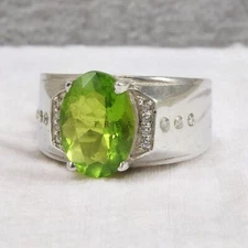 Peridot Oval Cut Gemstone With 925 Sterling Silver Ring For Men's #A51