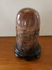 Countryside Scene on Carved Stone Mounted on Wooden Pedestal