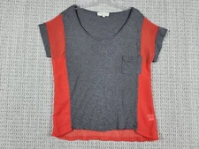 Olive And Oak Womens Gray Orange T-Shirt Sz Large w Sheer Contrast And Back