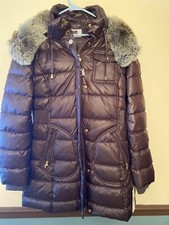 Laundry By Design Brown Cinch Waist Puffer Coat With Faux Fur Removable Hood L