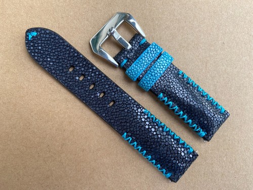 YingYou Echt Leer Bamboe Patroon Band Vlinder Gesp Zwart Bruin Blauw Horlogeband 18 Mm 20 ​​Mm 22 Mm 24 Mm Armband Horloge Accessoires(Blue-G Butterfly,22mm