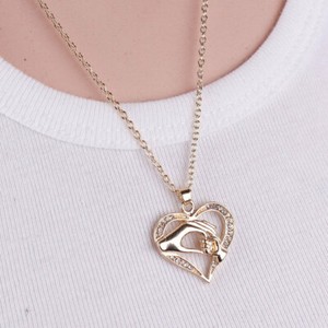 Authentic Gold Plated Heart Clear Rhinestone Family Necklace (20 1/8") #933