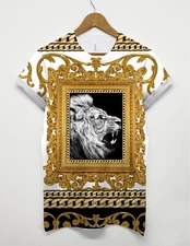 Lion Gold All Over Print T shirt Urban Hip Hop Swag Top Street King Chain Men