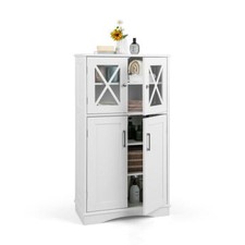 4 Doors Freeestanding Bathroom Floor Cabinet with Adjustable Shelves-White - Col