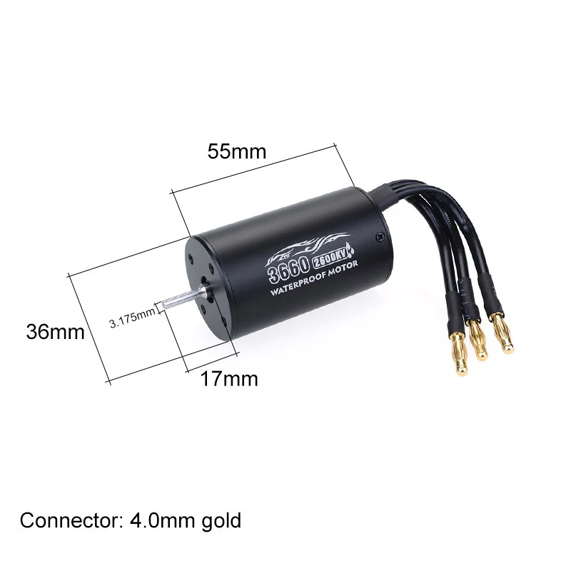 Motor impermeable sin sensores sin escobillas 3660 2600KV 3,175 mm para coche todoterreno 1/8RC Foto 3 de 4