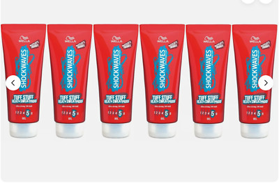 6 x Wella Shockwaves Ultra Strong Tuff Stuff Heat & Sweat Proof Hair Gel, 200ml
