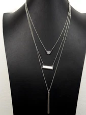 Charming Charlie Silver Tone Bar Faux Stone Layered Charm Crystal Boho Neckalce