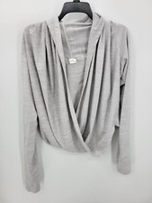 Zyia Active Haze Yoga Wrap Shawl Hooded Shirt Top Womens Medium Heather Gray