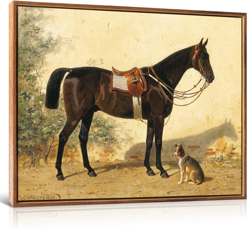 Horse and Dog Picture Frame Wall Decor Rustic Farmhouse Horse Wall Art(12”X16”)