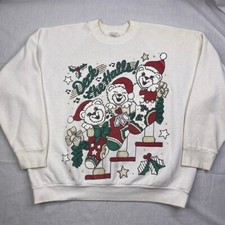 Vintage DECK THE HALLS Cute Bears Christmas Sweatshirt Adult Large faded festive