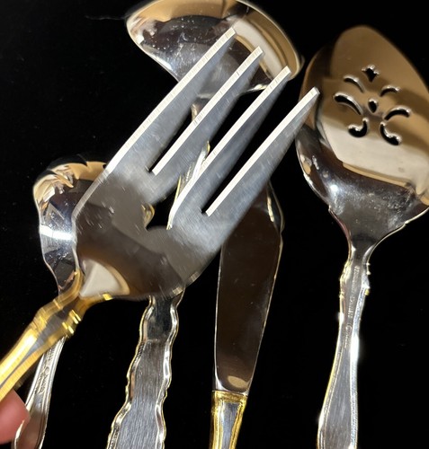 Vintage Oneida Golden Royal Chippendale Stainless 5 Pc Hostess Set Discontinued - Picture 8 of 12
