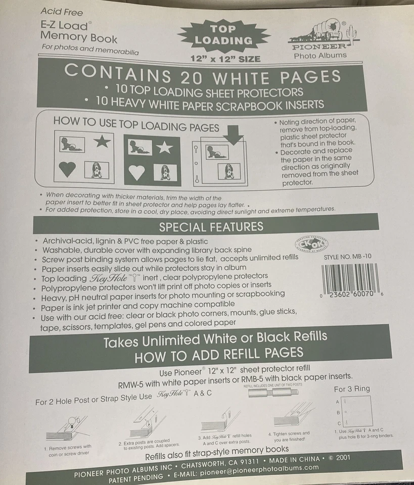 Pioneer Black Scrapbook Album 12”x 12” Top Load Pages Family Photo Memories New - Image 2 of 4