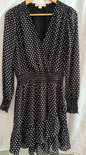 MICHAEL MICHAEL KORS SIZE MEDIUM Black/White Polka Dot Faux Wrap Ruffle Rauche