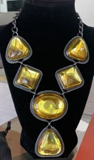 LOGO Links By Lori Goldstein Neon Yellow Dazzle Statement Necklace Gunmetal NIB