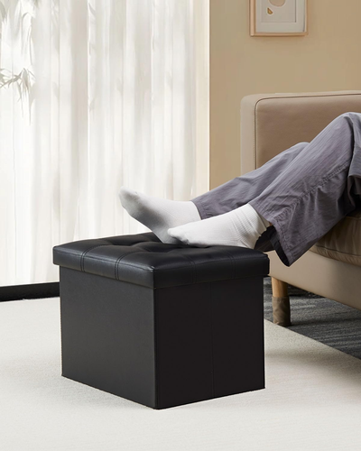 Storage Ottoman, Folding Foot Stool with Thicker Foam Padded Seat Small Leather - Picture 2 of 12