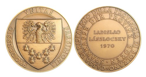P118, Italien, um 1960 große Bronzemedaille, Bozen Sparkasse, Imkerei, Biene, Bienenstock - Bild 1 von 4