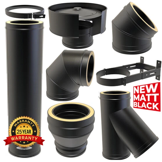 Twin Wall Insulated Flue Pipe Black HETAS Certified 6inch Wood Burning  Multifuel | eBay