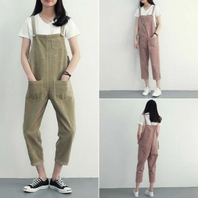 Damen Freizeit Cord Latzhose Latzhose Overall Harem Knöchellang Hose Tasche - Bild 1 von 4