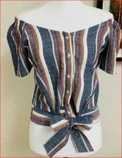 Drew women shirt top blouse BM12428 blue maroon S MSRP $188