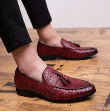 Men's Shoes Tassels Dress Formal Loafers Nightclub Faux Leather Shoes Red US 8