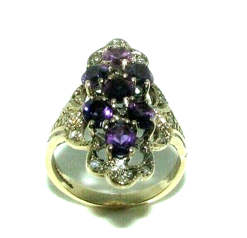 Ladies 9ct 9Carat Yellow Gold Amethyst & Diamond Cocktail Ring UK Size N 1/2 - 第 1/9 張圖片