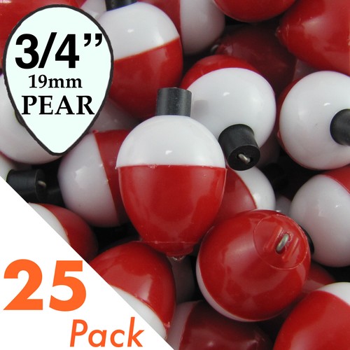 3/4" inch .75" PEAR shape Red & White Fishing Bobbers Floats 10 to