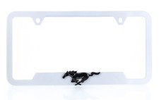 3d Black Mustang Emblem On White Plastic License Frame Holder 3d Black Mustang Emblem On White Plastic License Frame Holder