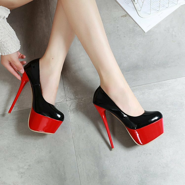 Super High Heel Banquet Round Toe Office Shoe Womens Sexy Platform Slip On  Party