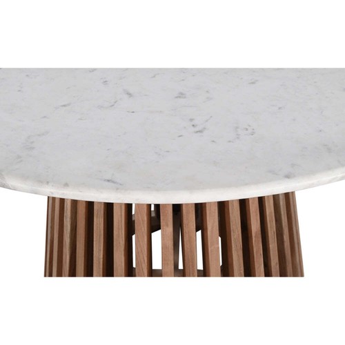 Warriewood Indoor Wooden Round Dining Table with Marble Top - Picture 3 of 6