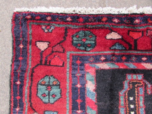 Vintage Hecho a Mano Tradicional Oriental Lana Azul Rojo Pasillo Alfombra - Bild 5 von 12