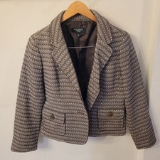 TALBOTS Wool Blend Herringbone Single Breasted Button Blazer Brown/Cream Size 8P