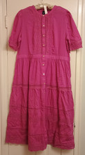 GAP XL Boho Lace Button Front Midi Dress Fuchsia Pink Romantic 38"W 23" p to pit