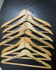 Lot of 7 Vintage Wooden Advertising Pant/Suit Hangers motel hotel travel READ