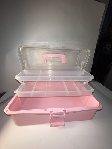 Pink Plastic Craft Organizer Tackle Box Storage Case w/ Tray & Handle