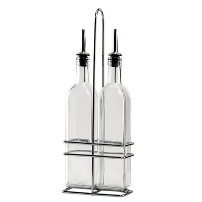 2 PCS 16oz Oil Vinegar Cruet Dispenser Bottle Set Chrome Plated Rack