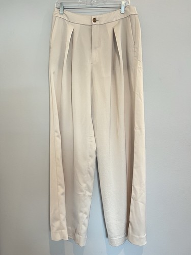 Women’s Banana Republic Pants Factory Silky Pleated Wide-Leg Pant 10 Ivory Pearl - Picture 4 of 7