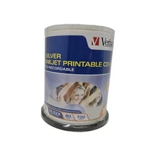 Verbatim InkJet Printable Silver CD-R - 52x 700MB  Spindle 100 Discs 80 Min New