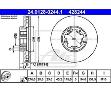 2pcs Brake Disc ATE 24.0128-0244.1 for Nissan Cabstar