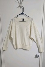 DKNY Jeans Womens Pullover Sweater Large Cream Knit Pullover Sweater Wool Blend