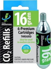 Genuine Innovations G2153, Bicycle CO2 Cartridges, Threaded, 16g, Pack of 6