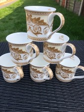 Harrods Coffee Mug Set of 6 Cream Wings Fine Bone China Tea Coffee Ideal Gift