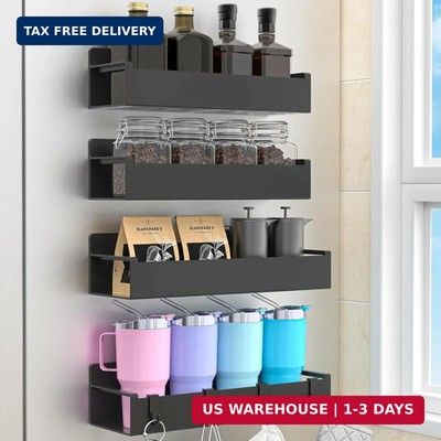 HuggieGems 4 Pack Magnetic Spice Rack Organizer for Refrigerator and Oven, Black