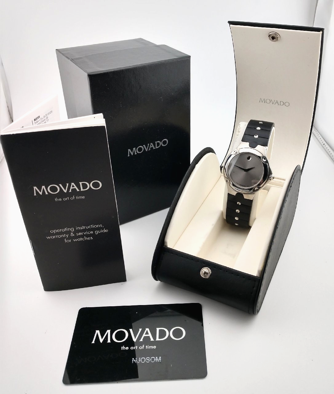 Movado Mens Sports Watch Silver Dial Black Rubber Strap Excellent Condition